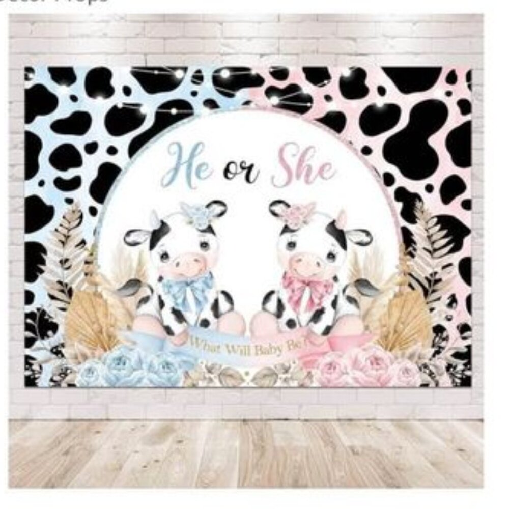 Baby Gnder Reveal Backdrop - Cow theme